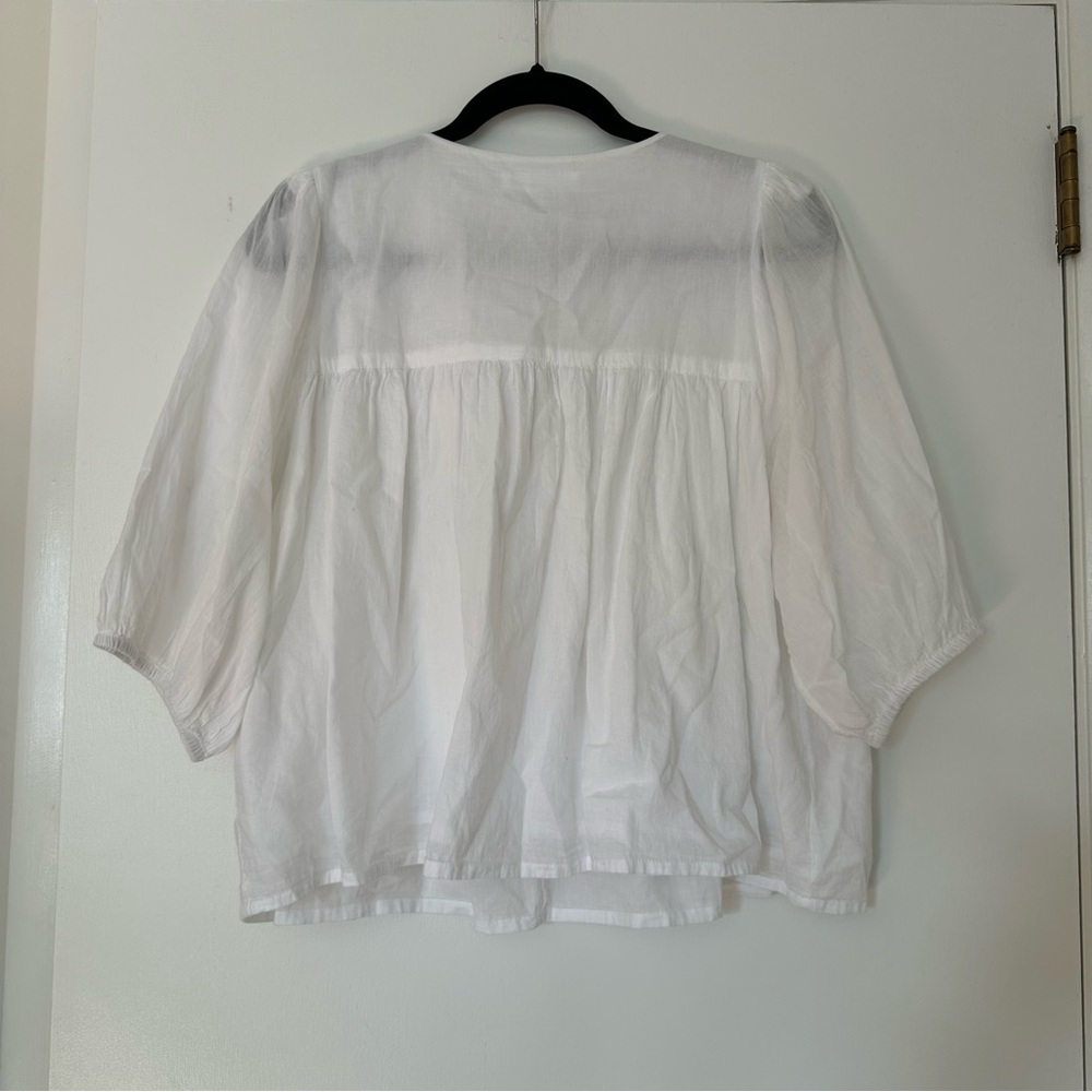 India Collection Emerson Fry Organic Cotton Embroidered Tie Front Top Womens - Picture 10 of 14